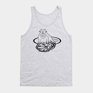 Cute Cat and Pizza Outline Tank Top